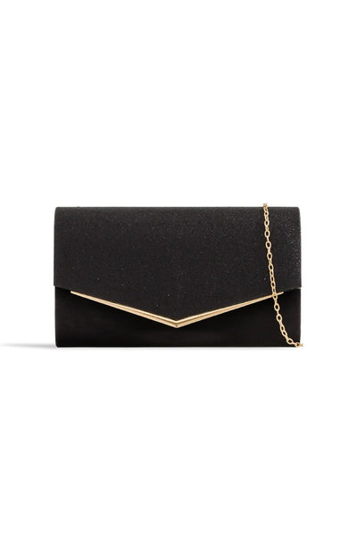 Black Glitter Envelope Clutch Bag