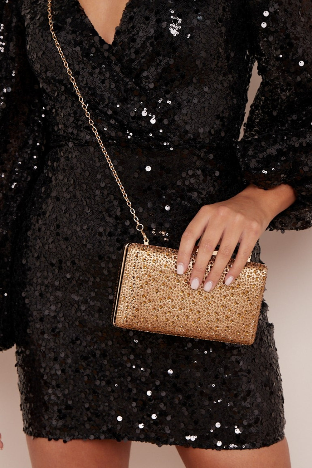 Glitter Evening Clutch with Diamante Button Clasp in Silver ML21358 main image 0