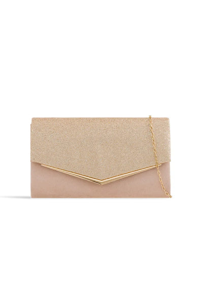 Nude Blush Glitter Envelope Clutch Bag
