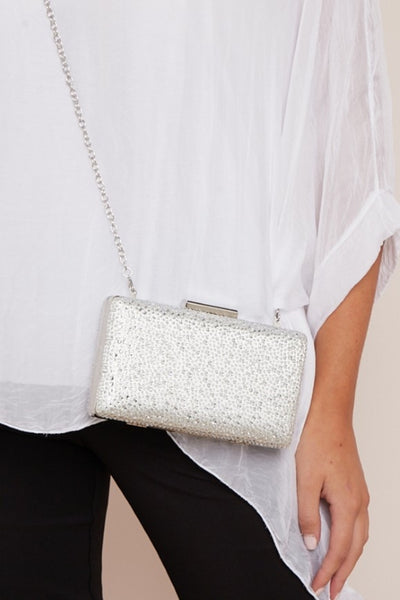 Silver Glitter Evening Clutch Bag