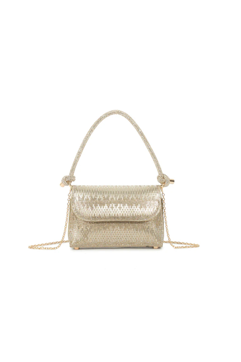 Gold Diamante Clutch Bag With Knot Details