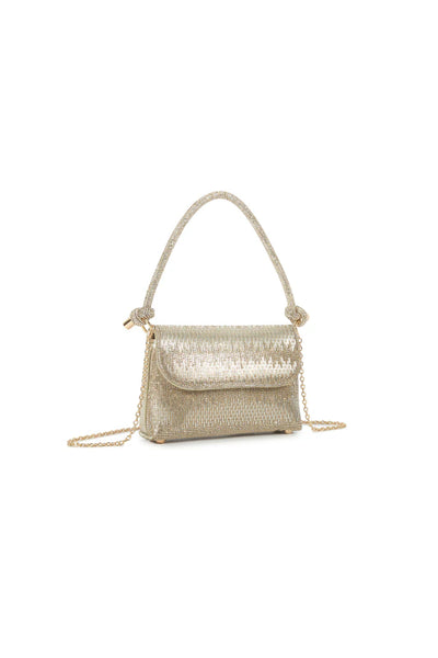 Gold Diamante Clutch Bag With Knot Details