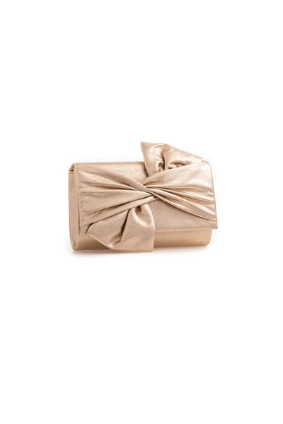 Gold Evening Clutch Bag With Bow Detail