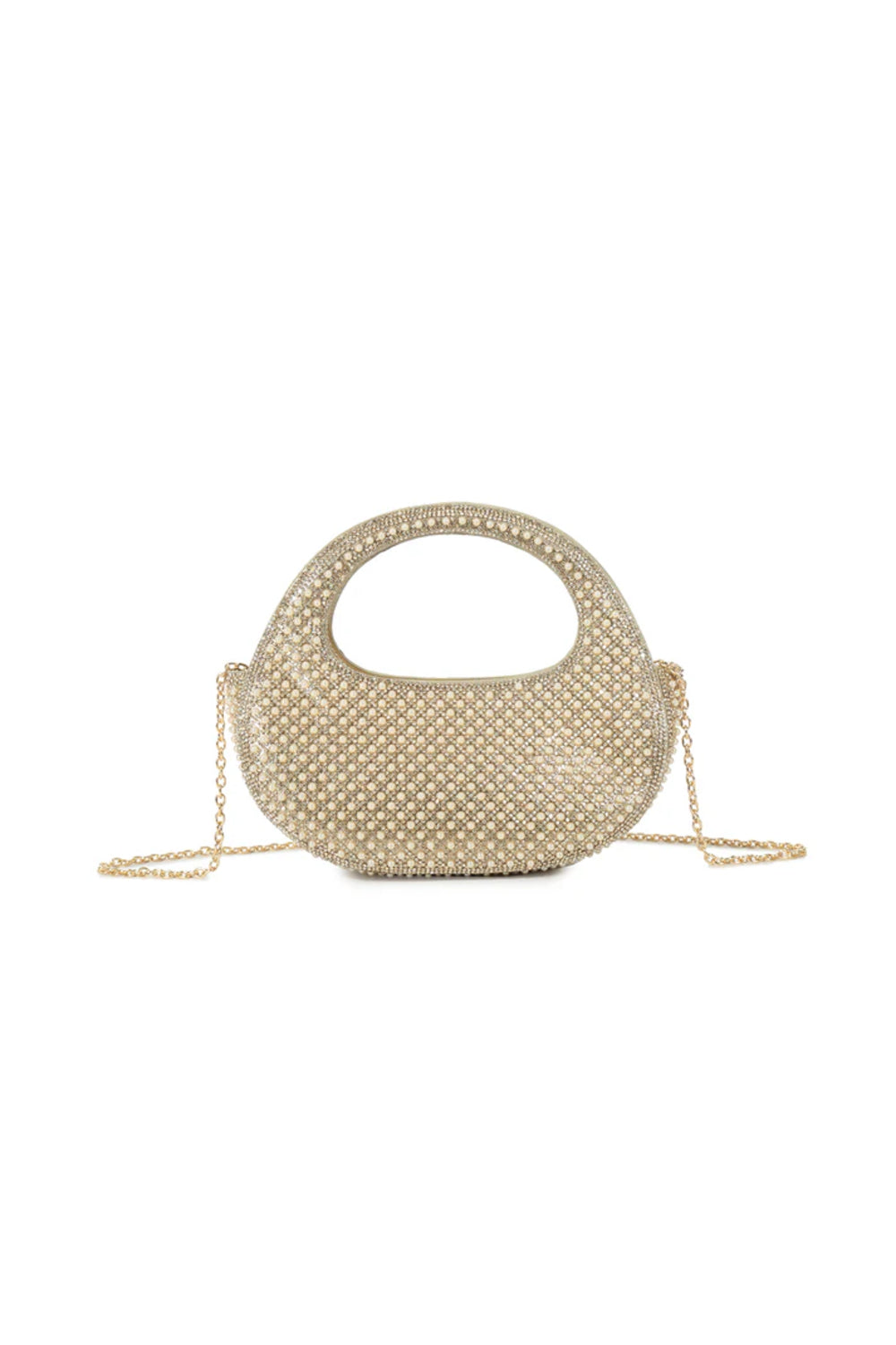 Gold Pearl Half Moon Clutch Bag