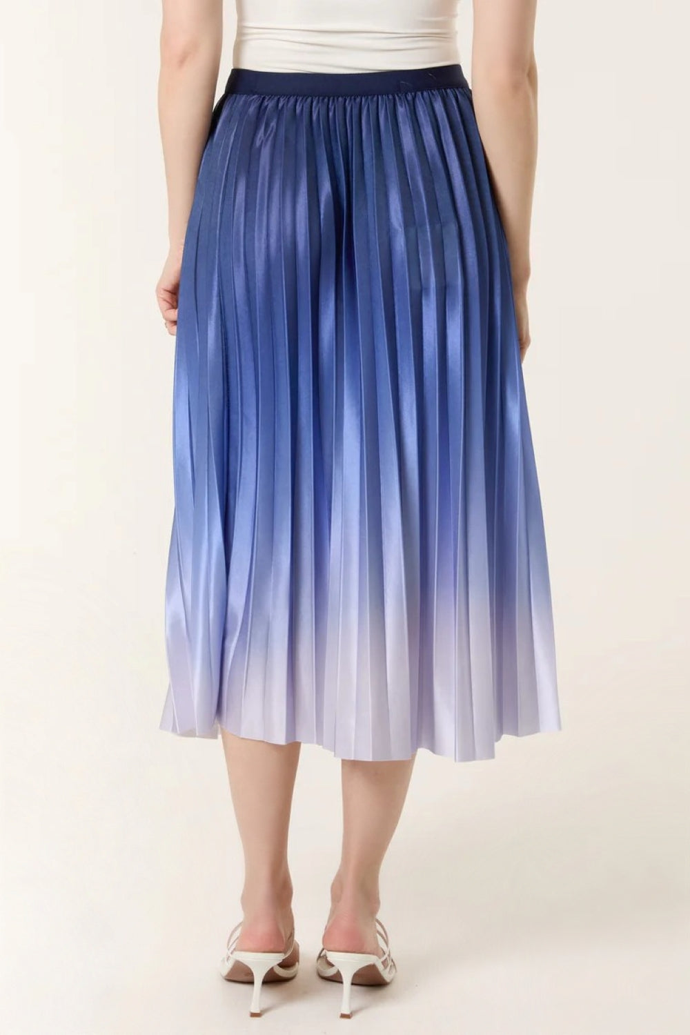 Blue Gradient Pleated Midi Skirt