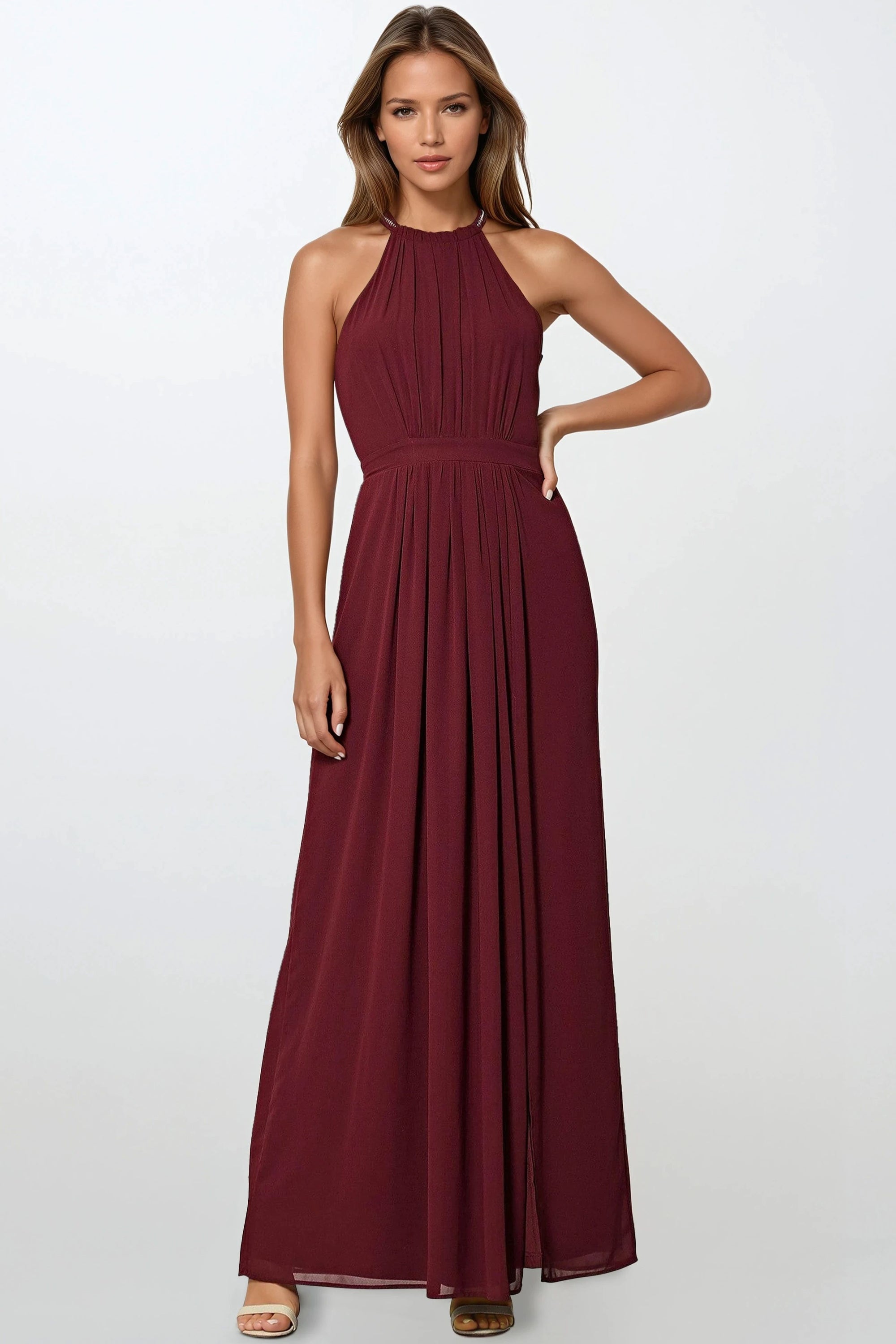 Wine Halterneck Maxi Dress