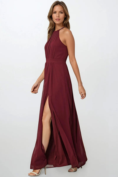 Wine Halterneck Maxi Dress