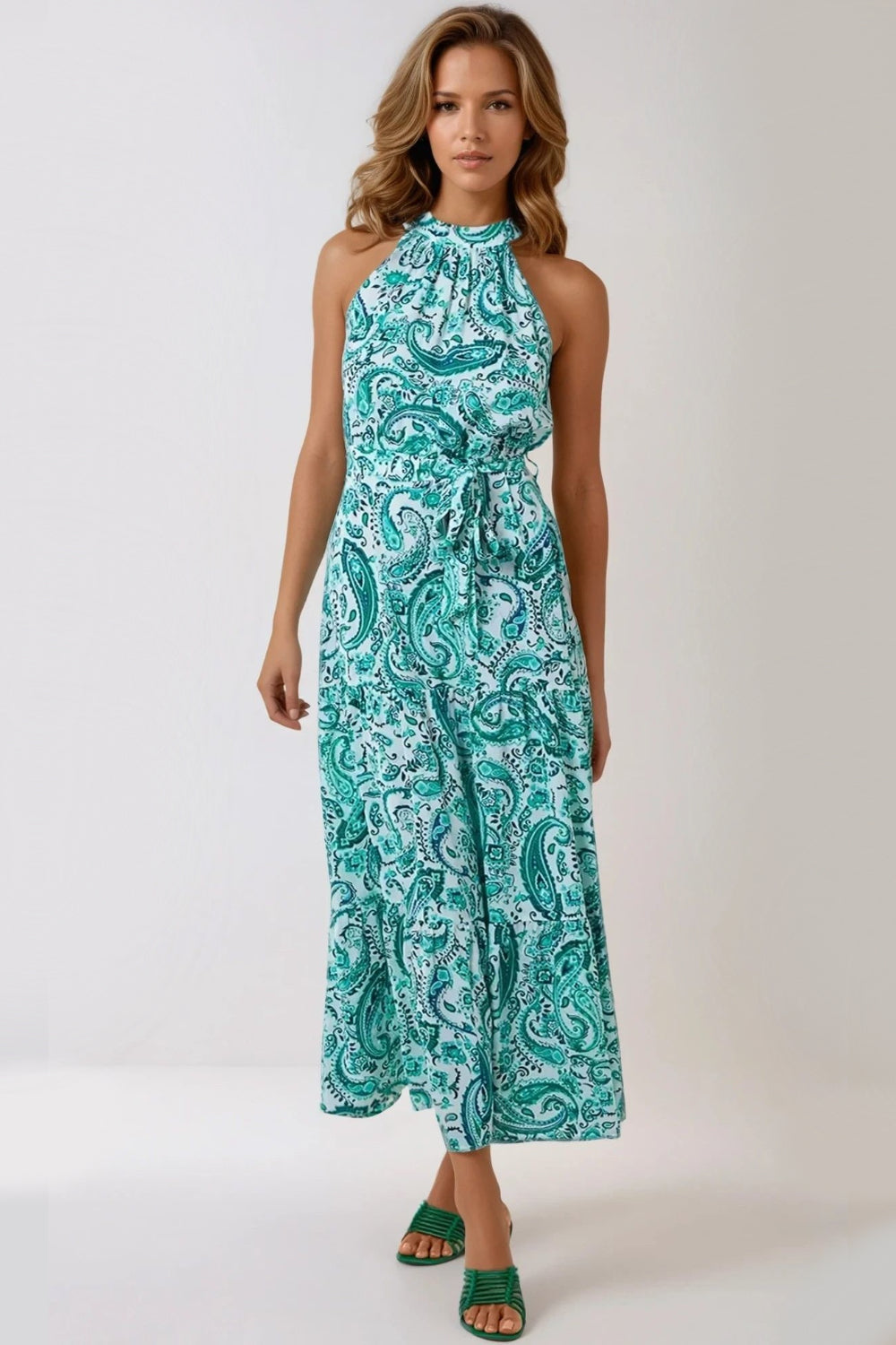 Green Paisley Print Halterneck Maxi Dress - Aftershock London Green Paisley Print Halterneck Maxi Dress - Aftershock London