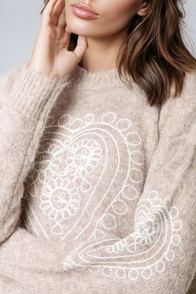 Mocha Heart Embroidered Wool Blend Jumper