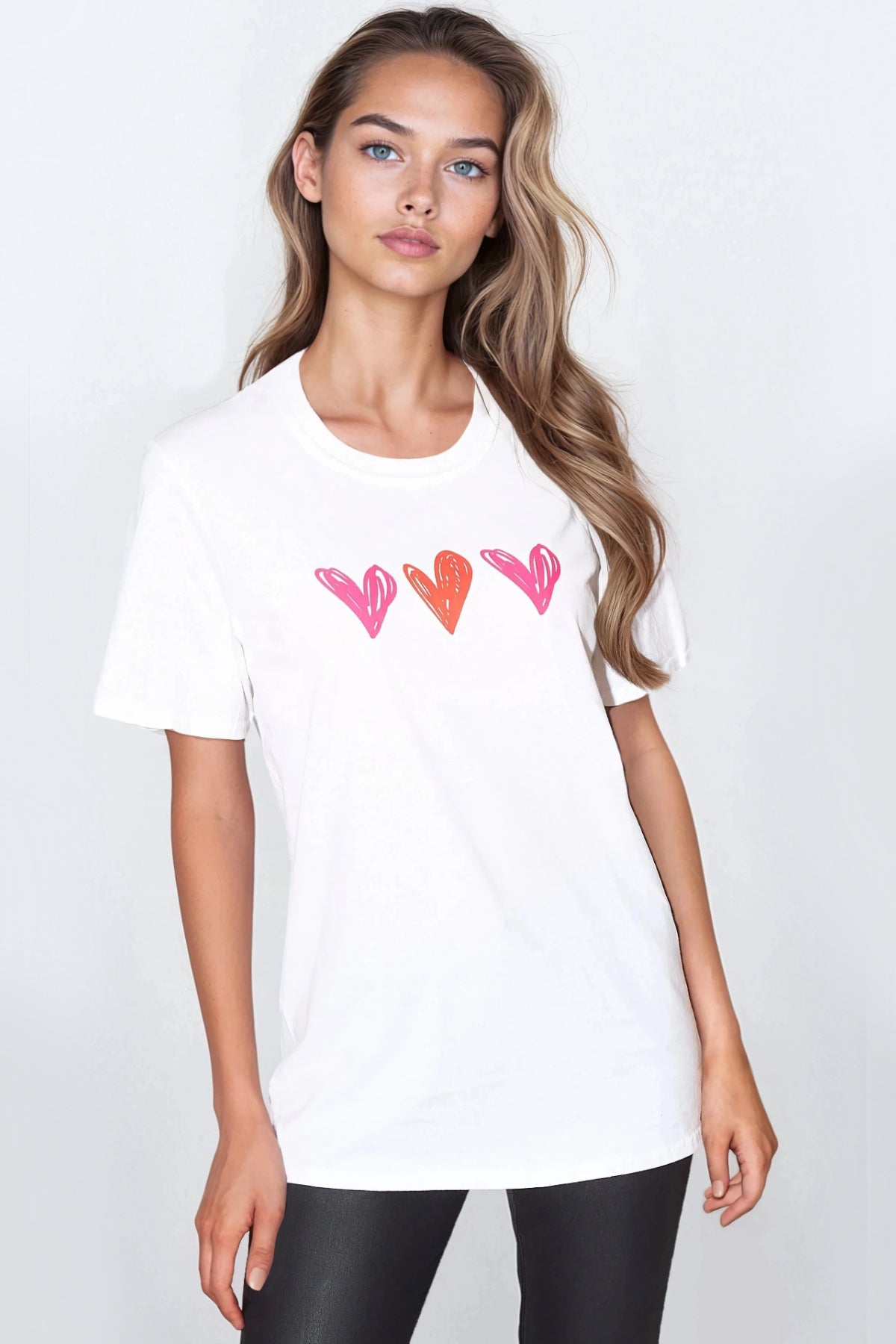 White Hearts Printed T Shirt