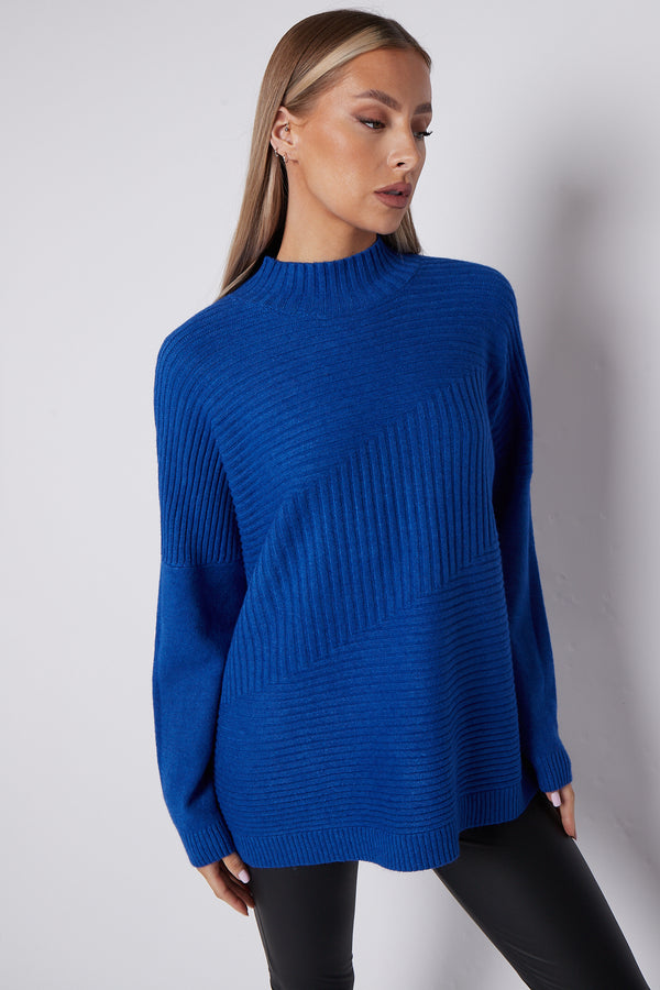 Royal Blue High Neck Ribbed Jumper Aftershock London