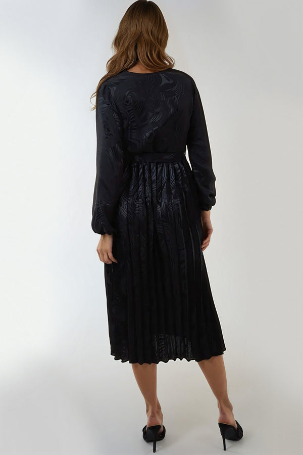 Jacquard Wrap Front Belted Midi Dress