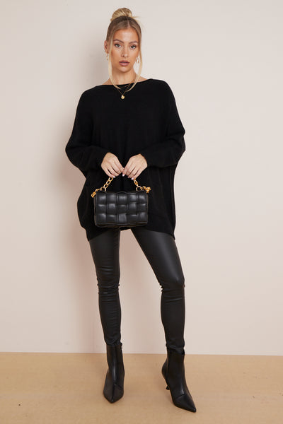 Black Round Neck Jumper with Pockets