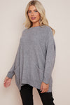 Silver Grey Round Neck Jumper with Pockets