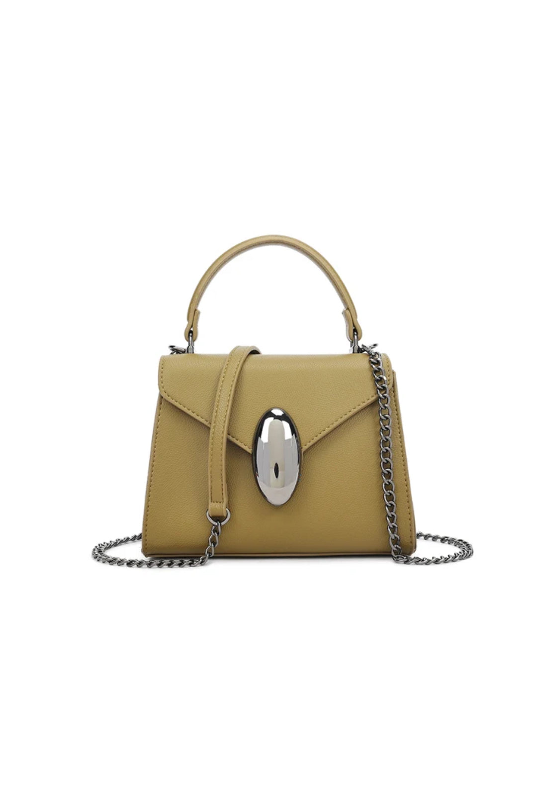 Olive Green Faux Leather Top Handle Handbag