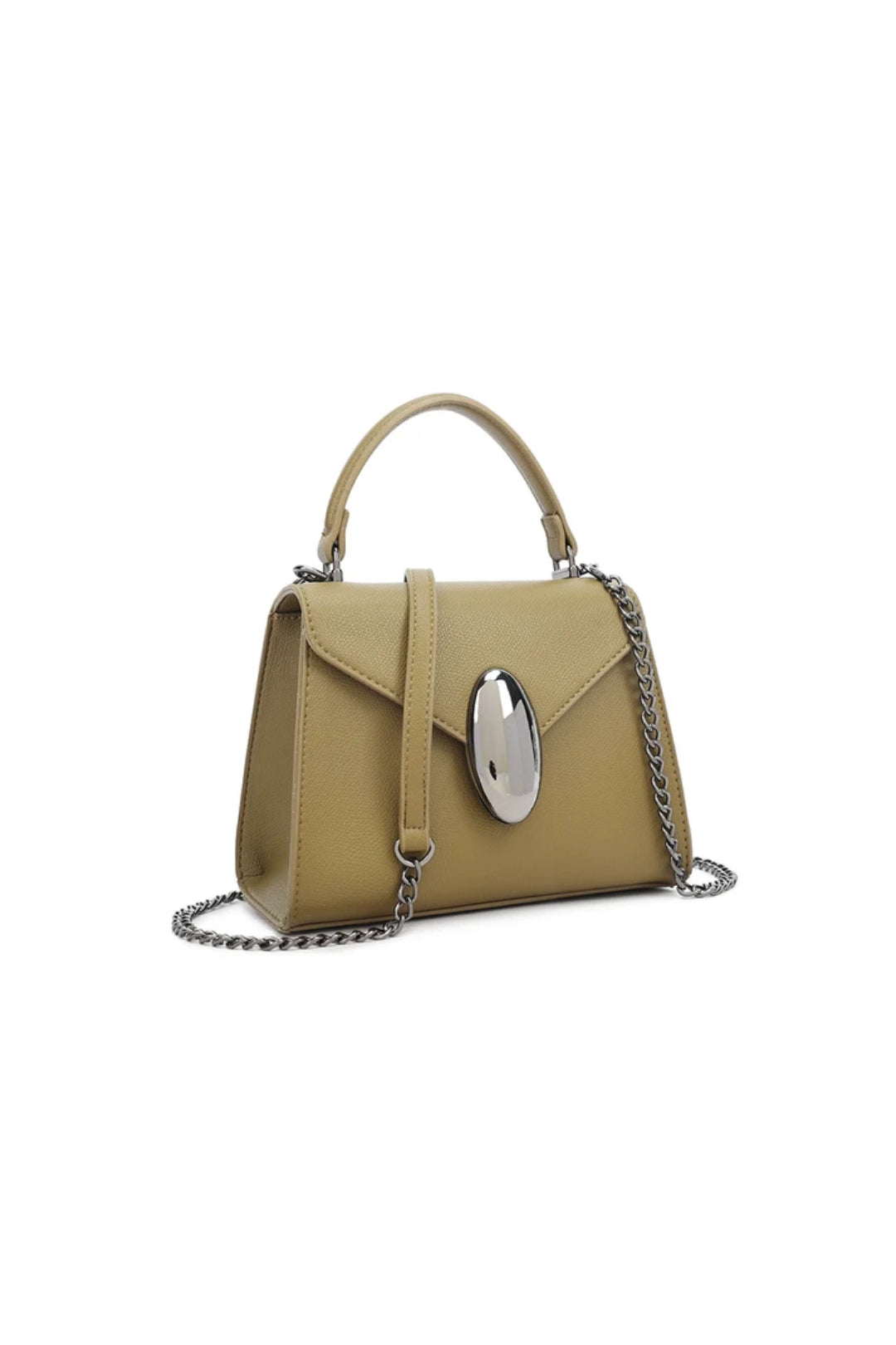 Olive Green Faux Leather Top Handle Handbag