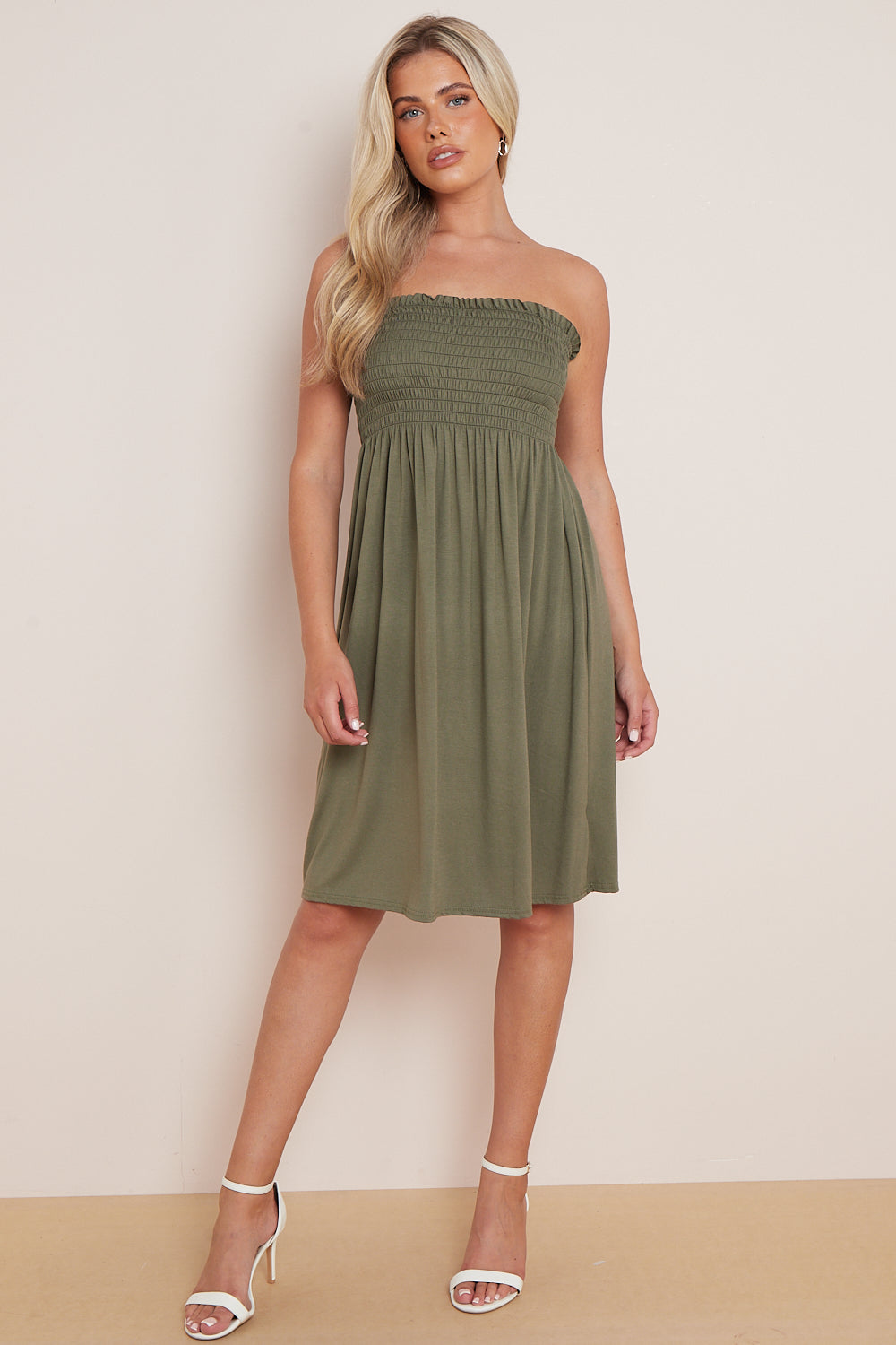 Khaki Bandeau Summer Dress