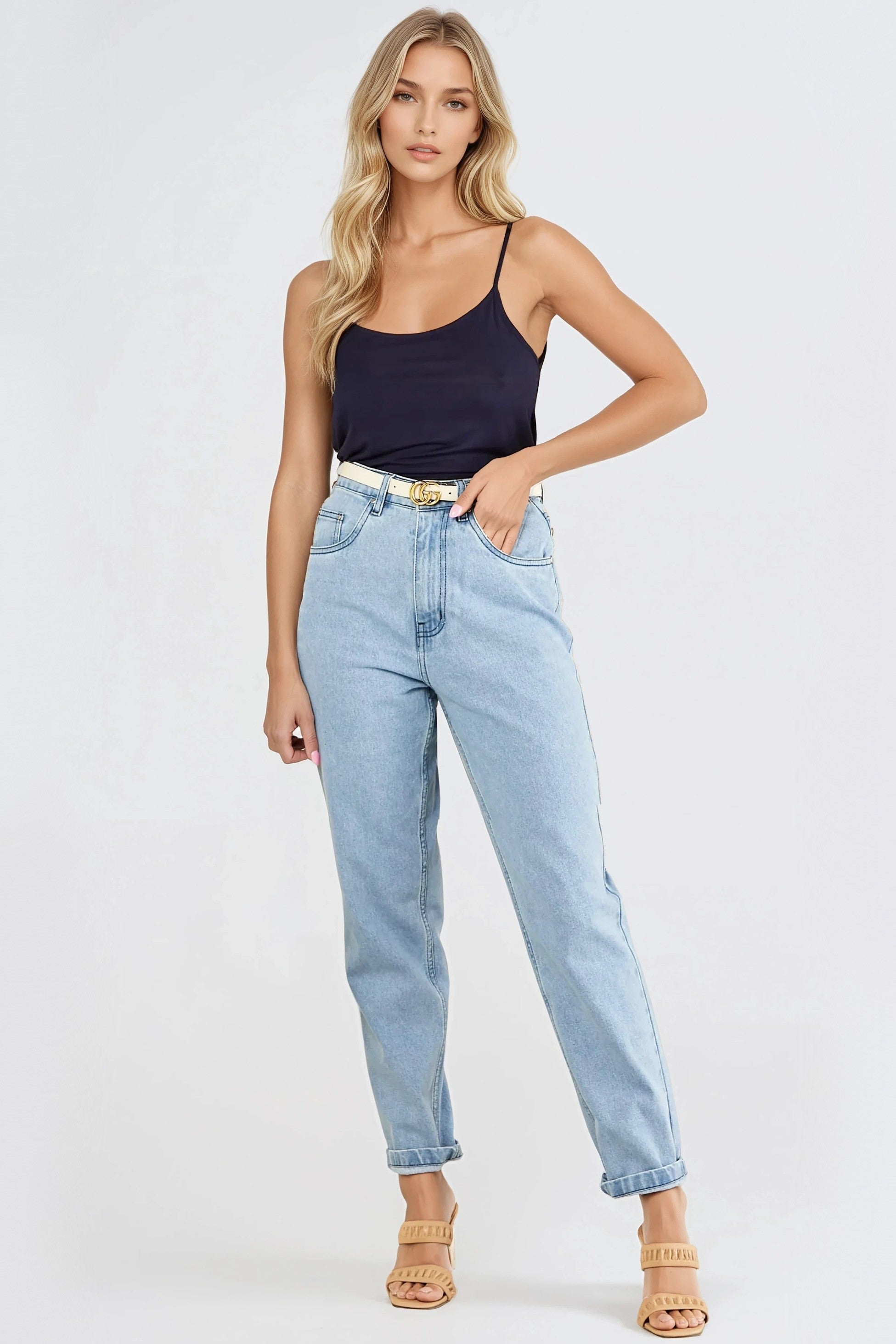 Navy Long Line Strappy Top