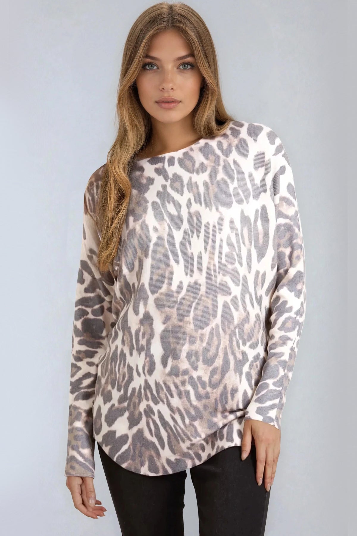 Stone Leopard Fine Knit Jumper