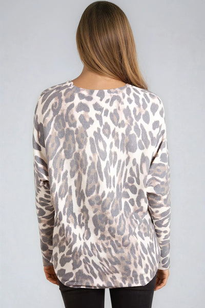Stone Leopard Fine Knit Jumper