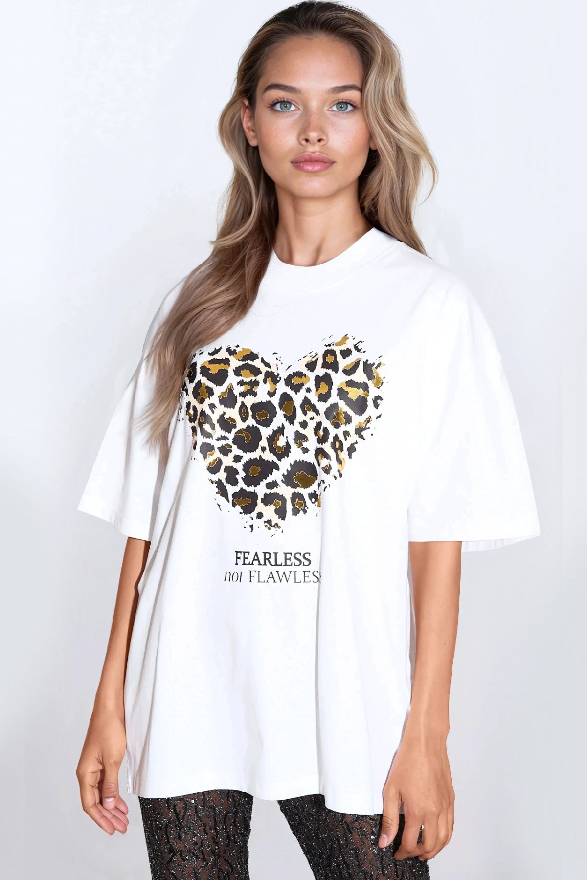 White Leopard Heart Oversized T-Shirt
