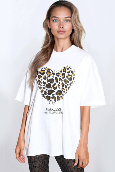 White Leopard Heart Oversized T-Shirt