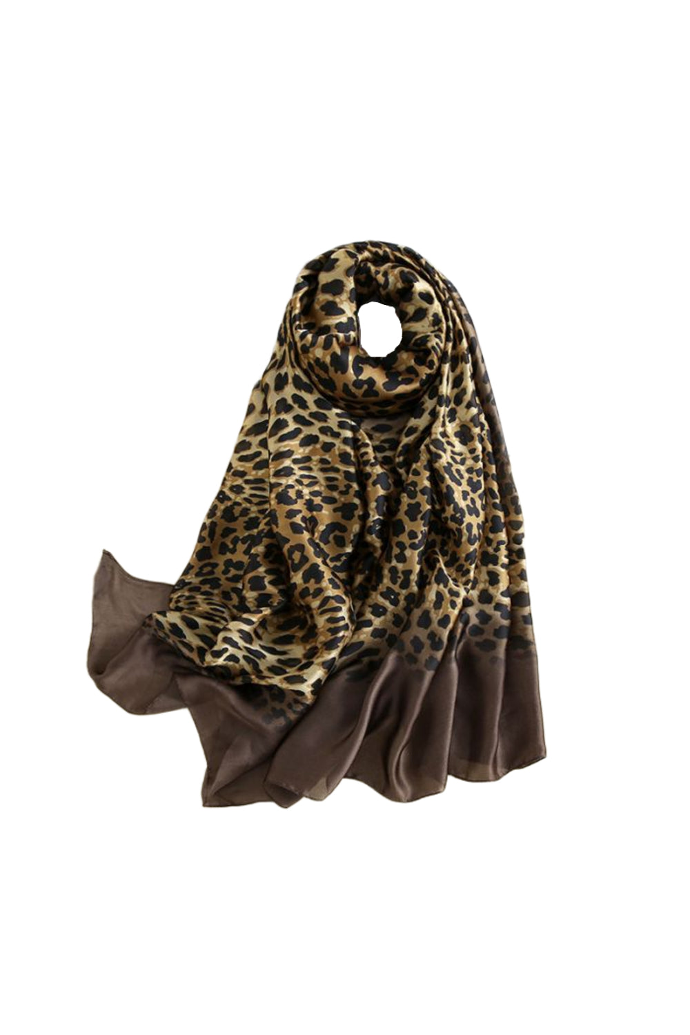 Brown Leopard Print Satin Scarf
