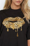 Black Leopard Print Oversized T-Shirt