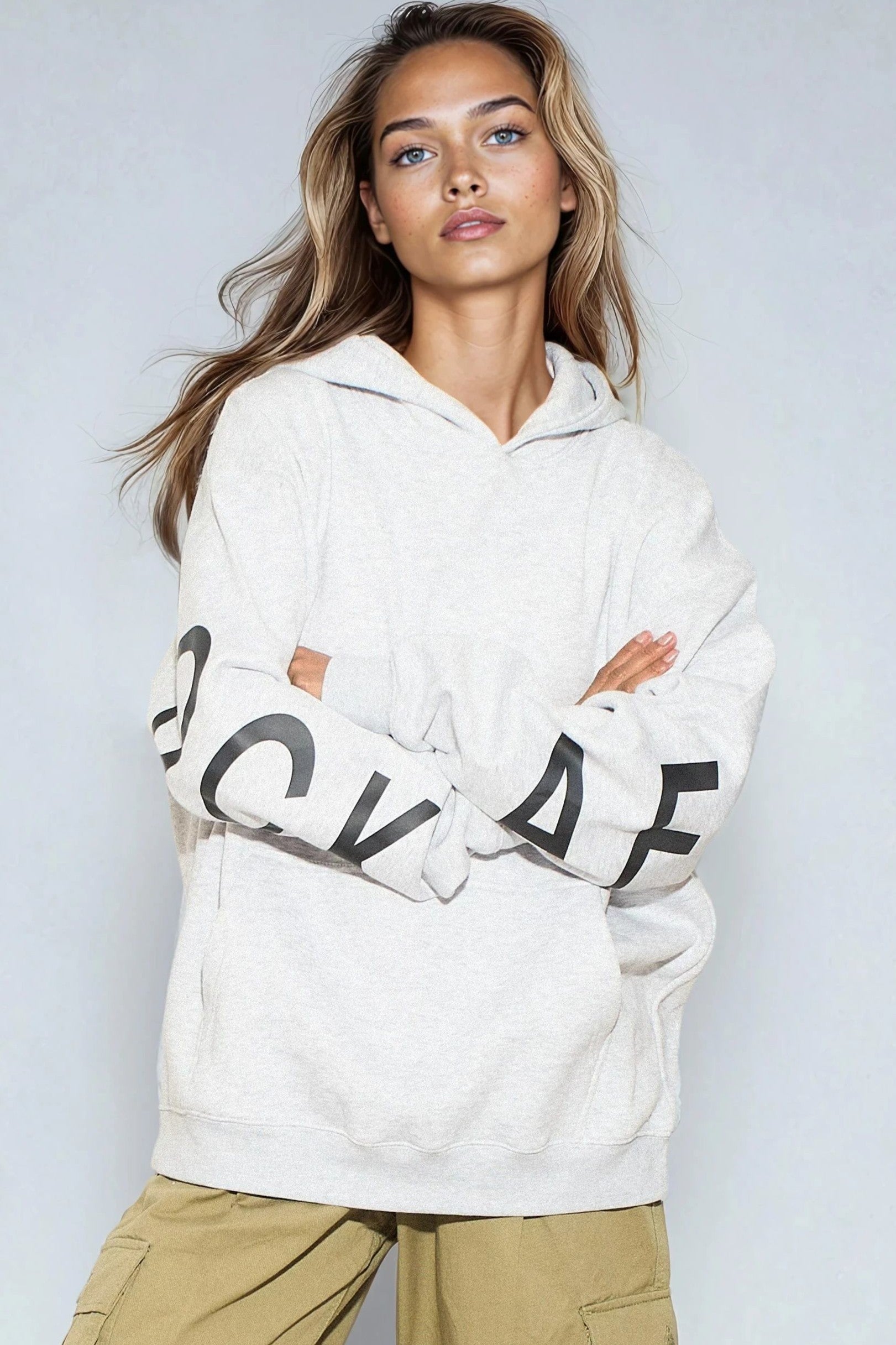 Silver Grey Aftershock Logo Oversized Hoodie