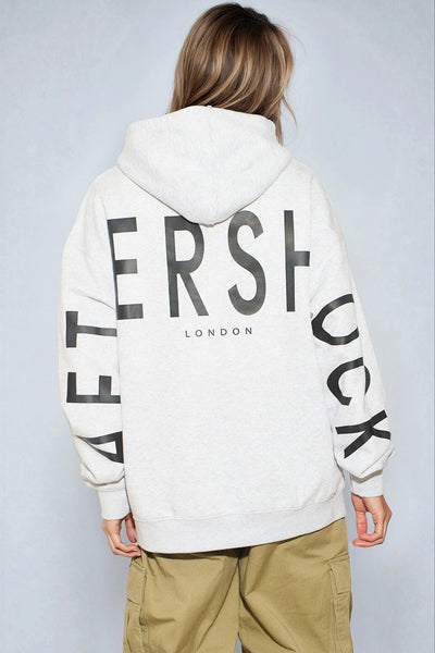 Silver Grey Aftershock Logo Oversized Hoodie
