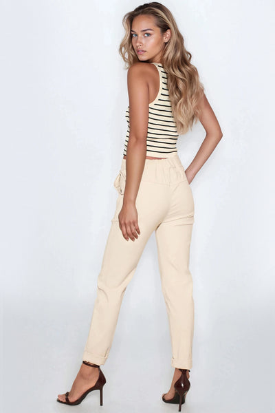 Beige Stretch Drawstring Trousers
