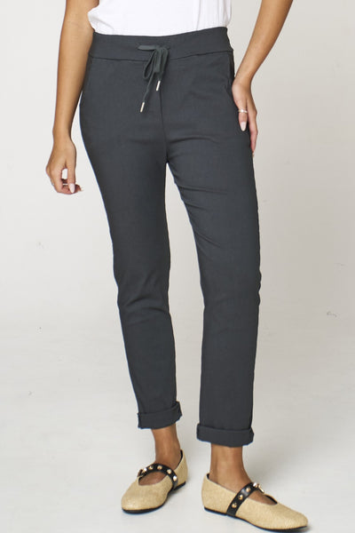 Charcoal Stretch Drawstring Trousers
