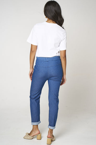 Denim Blue Stretch Drawstring Trousers