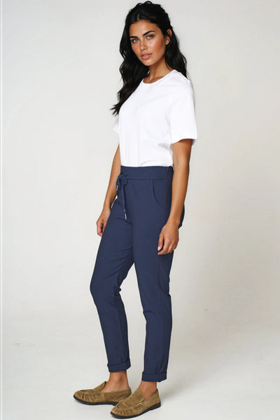 Navy Stretch Drawstring Trousers