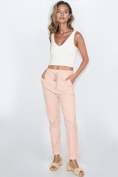 Dusty Pink Stretch Drawstring Trousers