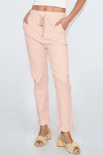 Dusty Pink Stretch Drawstring Trousers