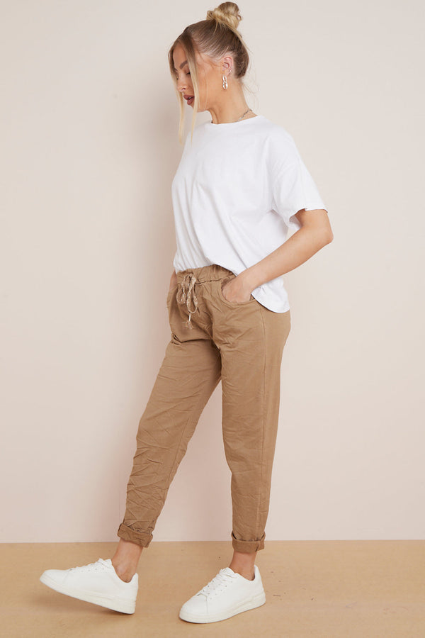 Camel Magic Drawstring Trousers - Aftershock London