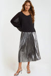 Pewter Metallic Pleated Midi Skirt