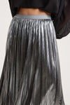 Pewter Metallic Pleated Midi Skirt