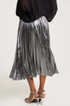 Pewter Metallic Pleated Midi Skirt