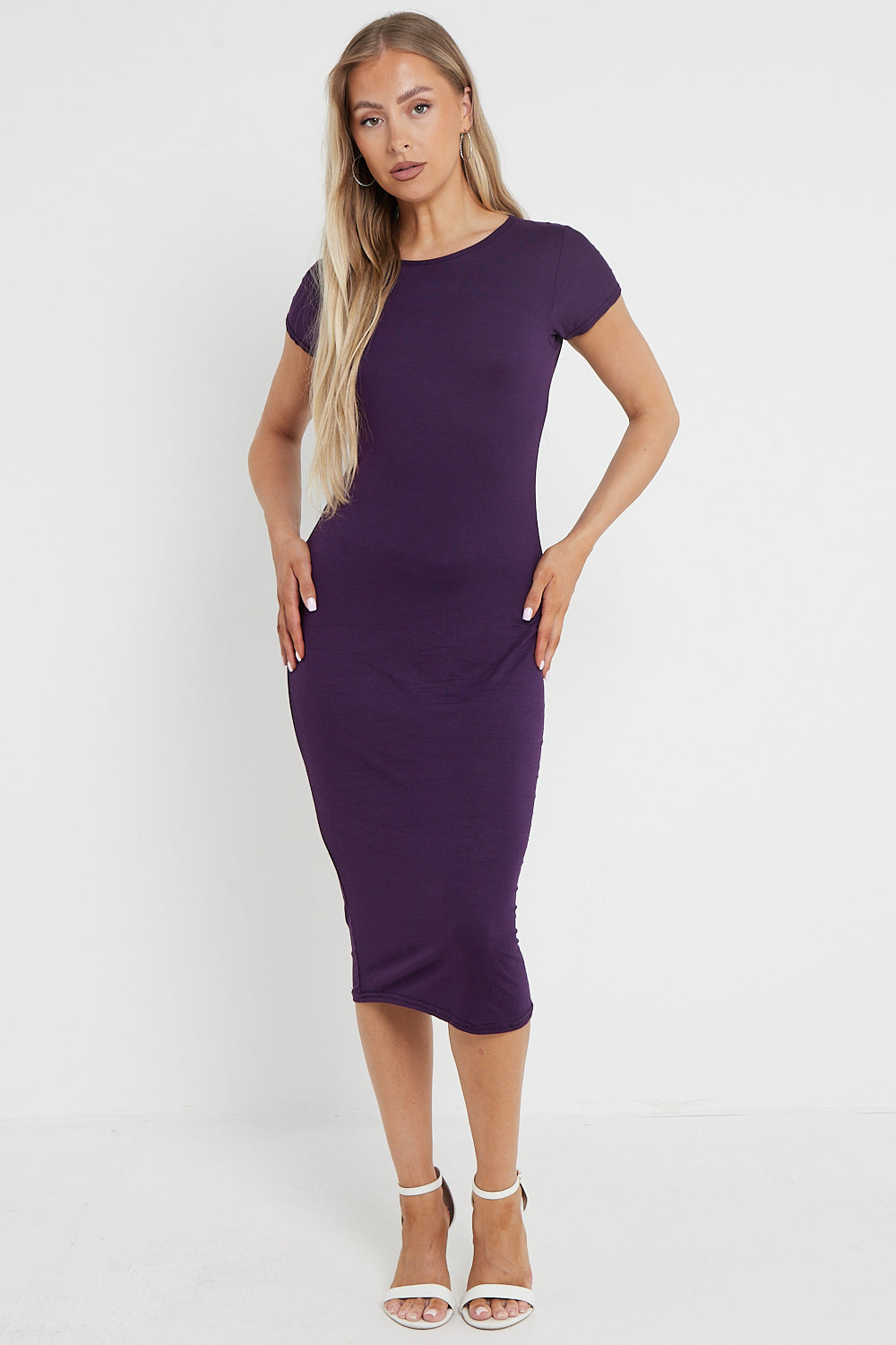 Purple Cap Sleeve Midi Dress