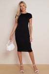 Black Cap Sleeve Midi Dress