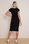 Black Cap Sleeve Midi Dress