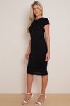 Black Cap Sleeve Midi Dress