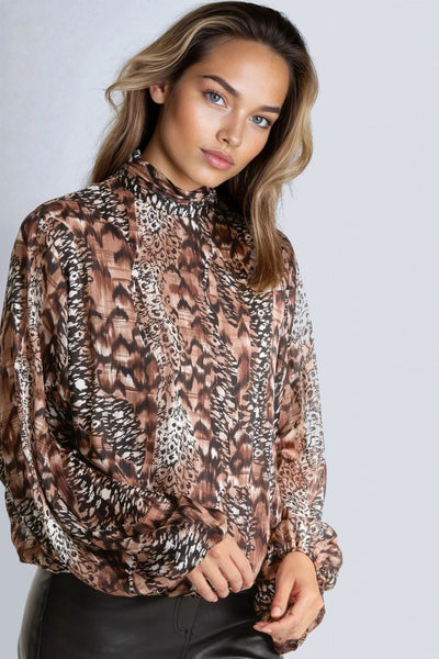 Brown Animal Print  Blouse