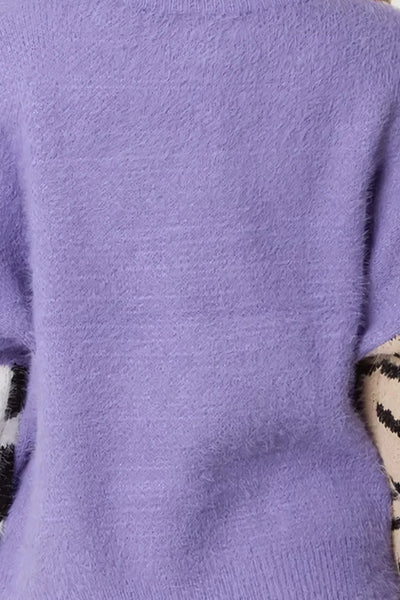 Purple Mixed Animal Pattern Knit Jumper