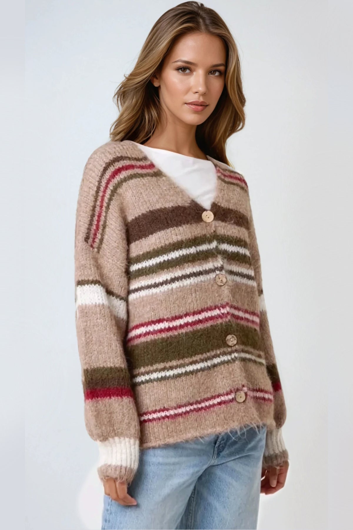 Mocha Striped Knit Cardigan