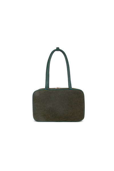 Olive Green Suedette Bowler Bag
