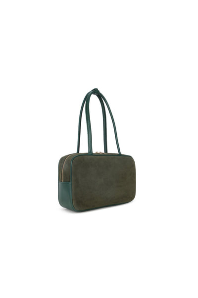 Olive Green Suedette Bowler Bag
