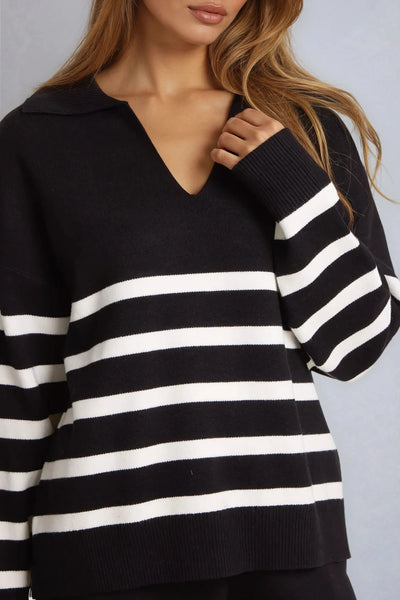 Black Striped Jumper & Trouser Knitted Set